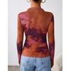 image:imageZESICA Womens Fall Floral Long Sleeve Tops Mesh Fitted ShirtsPurple