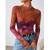image:imageZESICA Womens Fall Floral Long Sleeve Tops Mesh Fitted ShirtsPurple