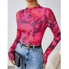 image:imageZESICA Womens Fall Floral Long Sleeve Tops Mesh Fitted ShirtsRose