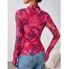 image:imageZESICA Womens Fall Floral Long Sleeve Tops Mesh Fitted ShirtsRose