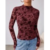 image:imageZESICA Womens Fall Floral Long Sleeve Tops Mesh Fitted ShirtsWine