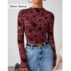 image:imageZESICA Womens Fall Floral Long Sleeve Tops Mesh Fitted ShirtsWine