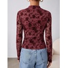image:imageZESICA Womens Fall Floral Long Sleeve Tops Mesh Fitted ShirtsWine