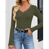 image:imageZESICA Womens Fall Lace Long Sleeve Tops Sexy V Neck Going Out ShirtsArmy Green