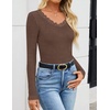 image:imageZESICA Womens Fall Lace Long Sleeve Tops Sexy V Neck Going Out ShirtsBrown