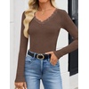 image:imageZESICA Womens Fall Lace Long Sleeve Tops Sexy V Neck Going Out ShirtsBrown