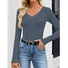 image:imageZESICA Womens Fall Lace Long Sleeve Tops Sexy V Neck Going Out ShirtsDusty Blue