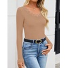 image:imageZESICA Womens Fall Lace Long Sleeve Tops Sexy V Neck Going Out ShirtsKhaki