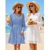 image:imageZESICA Womens Fall Long Sleeve Eyelet Embroidery Mini DressBlue