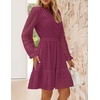 image:imageZESICA Womens Fall Long Sleeve Eyelet Embroidery Mini DressFuchsia