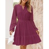 image:imageZESICA Womens Fall Long Sleeve Eyelet Embroidery Mini DressFuchsia
