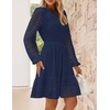 image:imageZESICA Womens Fall Long Sleeve Eyelet Embroidery Mini DressNavy