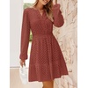 image:imageZESICA Womens Fall Long Sleeve Eyelet Embroidery Mini DressRust