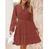 image:imageZESICA Womens Fall Long Sleeve Eyelet Embroidery Mini DressRust