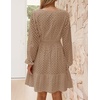 image:imageZESICA Womens Fall Long Sleeve Eyelet Embroidery Mini DressTan