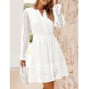 image:imageZESICA Womens Fall Long Sleeve Eyelet Embroidery Mini DressWhite