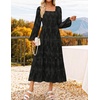 image:imageZESICA Womens Fall Long Sleeve Floral Wedding Guest Midi DressBlack