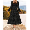 image:imageZESICA Womens Fall Long Sleeve Floral Wedding Guest Midi DressBlack