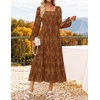 image:imageZESICA Womens Fall Long Sleeve Floral Wedding Guest Midi DressBrown