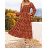 image:imageZESICA Womens Fall Long Sleeve Floral Wedding Guest Midi DressCaramel