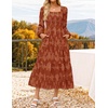 image:imageZESICA Womens Fall Long Sleeve Floral Wedding Guest Midi DressCaramel