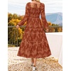 image:imageZESICA Womens Fall Long Sleeve Floral Wedding Guest Midi DressCaramel
