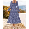 image:imageZESICA Womens Fall Long Sleeve Floral Wedding Guest Midi DressDustyblue