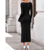 image:imageZESICA Womens Fall Long Sleeve Ruched Knit Cowl Neck Back Slit Maxi DressBlack
