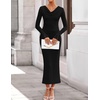 image:imageZESICA Womens Fall Long Sleeve Ruched Knit Cowl Neck Back Slit Maxi DressBlack