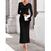 image:imageZESICA Womens Fall Long Sleeve Ruched Knit Cowl Neck Back Slit Maxi DressBlack