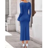 image:imageZESICA Womens Fall Long Sleeve Ruched Knit Cowl Neck Back Slit Maxi DressBlue