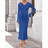 image:imageZESICA Womens Fall Long Sleeve Ruched Knit Cowl Neck Back Slit Maxi DressBlue