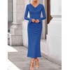 image:imageZESICA Womens Fall Long Sleeve Ruched Knit Cowl Neck Back Slit Maxi DressBlue