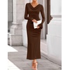 image:imageZESICA Womens Fall Long Sleeve Ruched Knit Cowl Neck Back Slit Maxi DressBrown