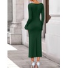 image:imageZESICA Womens Fall Long Sleeve Ruched Knit Cowl Neck Back Slit Maxi DressDark Green