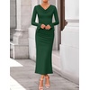 image:imageZESICA Womens Fall Long Sleeve Ruched Knit Cowl Neck Back Slit Maxi DressDark Green