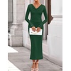 image:imageZESICA Womens Fall Long Sleeve Ruched Knit Cowl Neck Back Slit Maxi DressDark Green