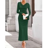 image:imageZESICA Womens Fall Long Sleeve Ruched Knit Cowl Neck Back Slit Maxi DressDark Green