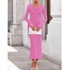 image:imageZESICA Womens Fall Long Sleeve Ruched Knit Cowl Neck Back Slit Maxi DressPink