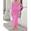 image:imageZESICA Womens Fall Long Sleeve Ruched Knit Cowl Neck Back Slit Maxi DressPink