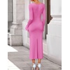 image:imageZESICA Womens Fall Long Sleeve Ruched Knit Cowl Neck Back Slit Maxi DressPink