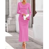 image:imageZESICA Womens Fall Long Sleeve Ruched Knit Cowl Neck Back Slit Maxi DressPink