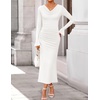 image:imageZESICA Womens Fall Long Sleeve Ruched Knit Cowl Neck Back Slit Maxi DressWhite