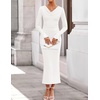 image:imageZESICA Womens Fall Long Sleeve Ruched Knit Cowl Neck Back Slit Maxi DressWhite