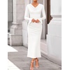 image:imageZESICA Womens Fall Long Sleeve Ruched Knit Cowl Neck Back Slit Maxi DressWhite