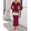 image:imageZESICA Womens Fall Long Sleeve Ruched Knit Cowl Neck Back Slit Maxi DressWine Red