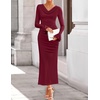 image:imageZESICA Womens Fall Long Sleeve Ruched Knit Cowl Neck Back Slit Maxi DressWine Red