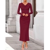 image:imageZESICA Womens Fall Long Sleeve Ruched Knit Cowl Neck Back Slit Maxi DressWine Red