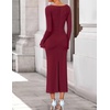 image:imageZESICA Womens Fall Long Sleeve Ruched Knit Cowl Neck Back Slit Maxi DressWine Red