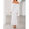 image:imageZESICA Womens Fall Off Shoulder Floral Wedding Guest Maxi DressesWhite